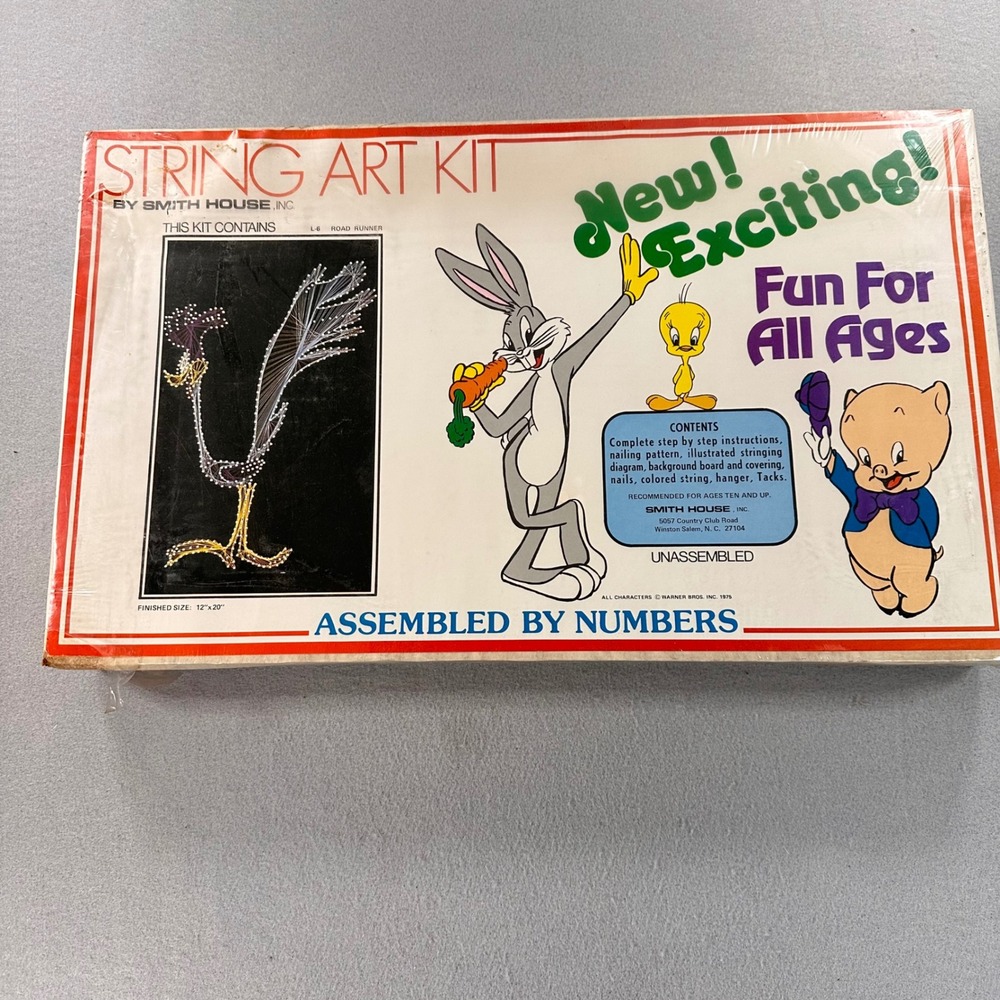 NOS Vintage 1975 Smith House Looney Tunes Road Runner String Art Kit L-6 Sealed